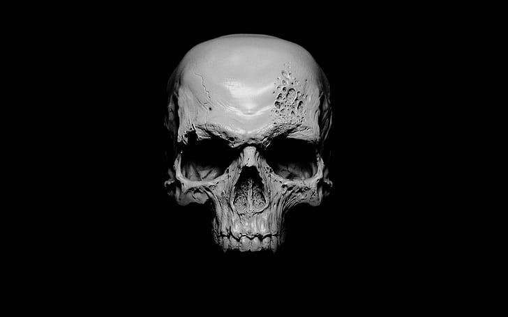 black, white, skull, monochrome, black background
