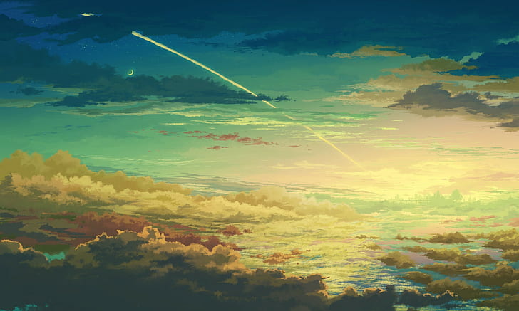 HD wallpaper: clouds, space, anime, sky, artwork, sunset | Wallpaper Flare