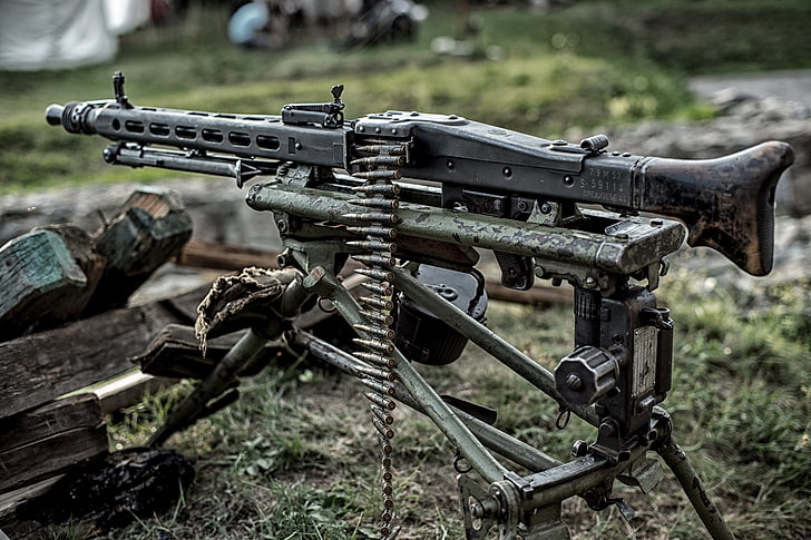 black MSG rifle, weapons, war, machine gun, German, world, Second, HD wallpaper