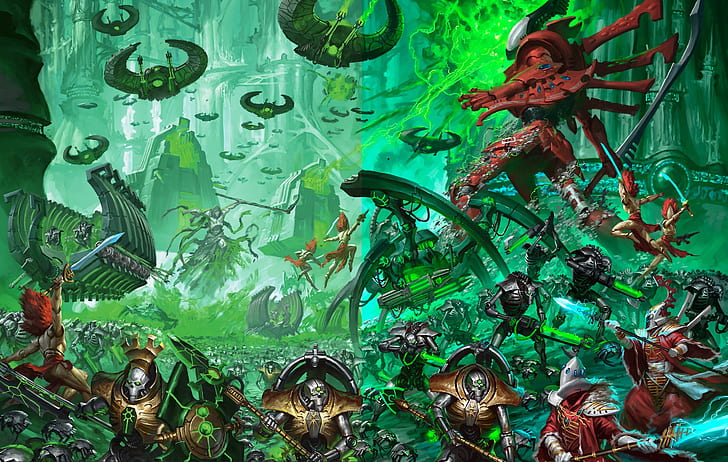 army, eldar, battle, necrons, Warhammer 40 000, banshees, monolith, HD wallpaper