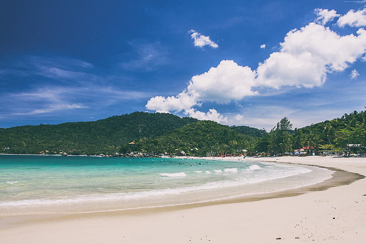 beach, 5k, shore, Ko Phangan, 4k, coast, Thailand, sky, HD wallpaper
