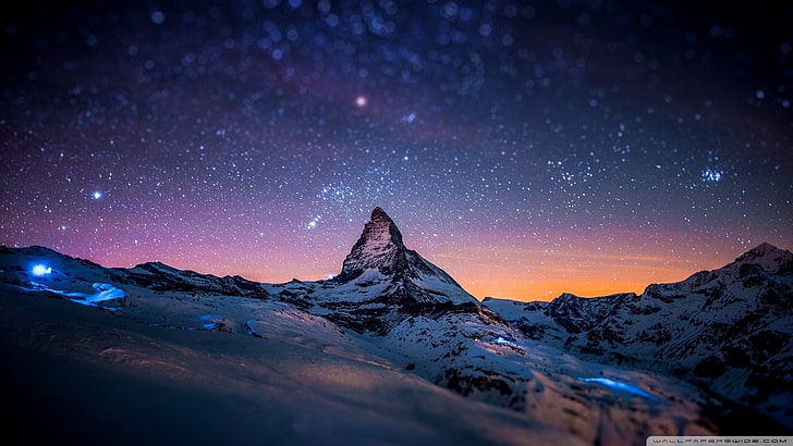 light mountains landscapes winter snow night stars tiltshift skyscapes 1920x1080  Nature Mountains HD Art, HD wallpaper