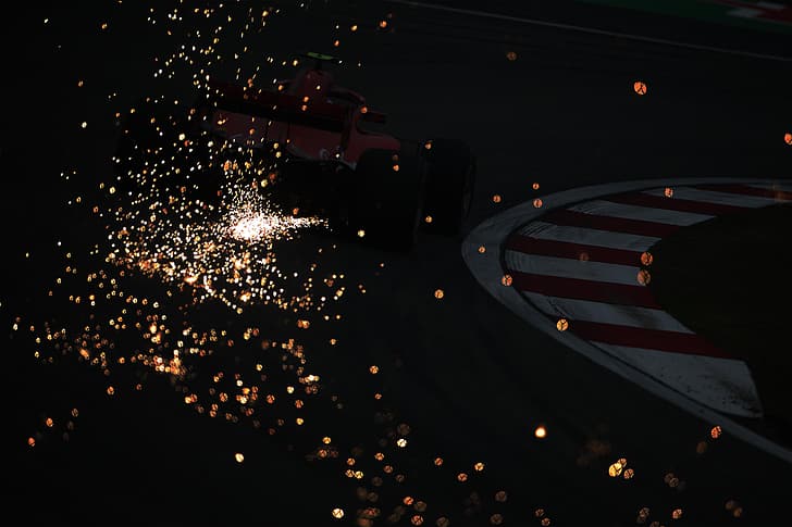 Formula 1, spark, dark, sparks, HD wallpaper