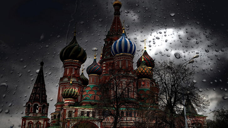 Saint Basil's Cathedral, Russia, Moscow, rain, water drops, church, HD wallpaper