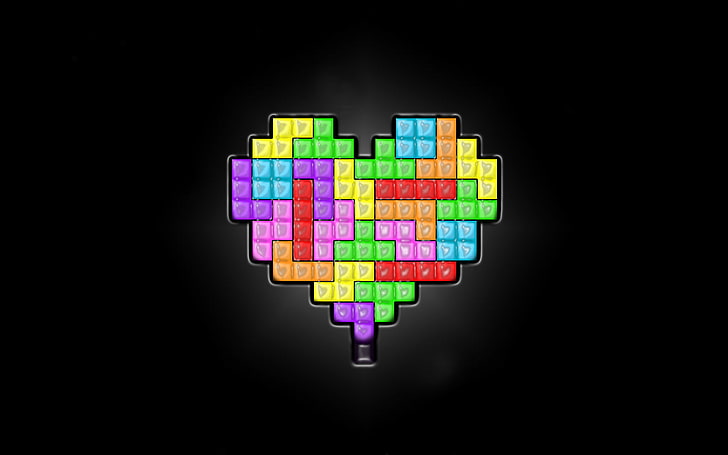 Colorful Tetris Heart, assorted-color heart illustration, Love