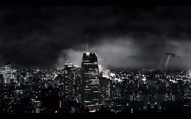 1360x768px | free download | HD wallpaper: the dark city, high rise  buildings with lights photo, zexon, anime | Wallpaper Flare