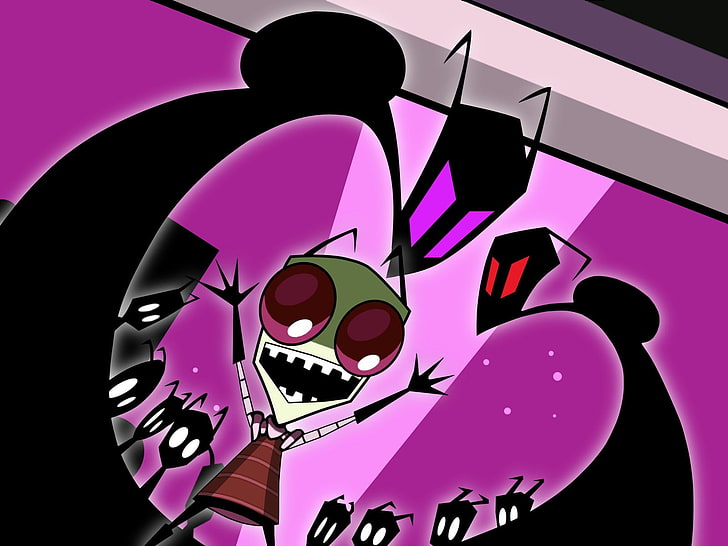 invader zim, pink color, indoors, human body part, silhouette
