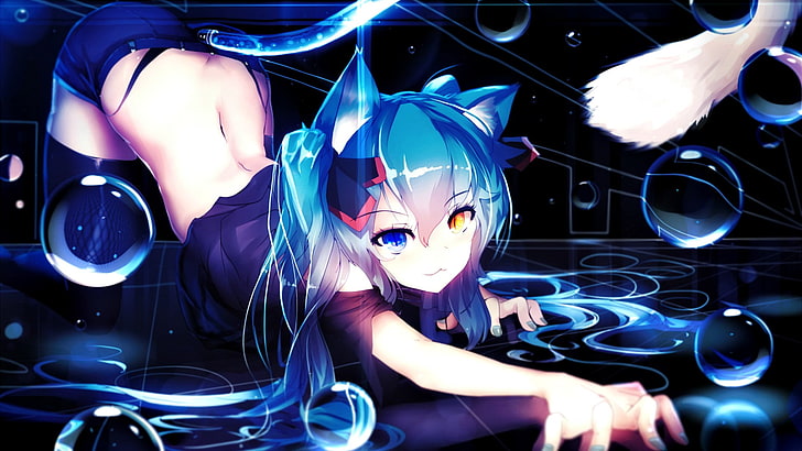 female anime character, blue haired female anime character, Vocaloid