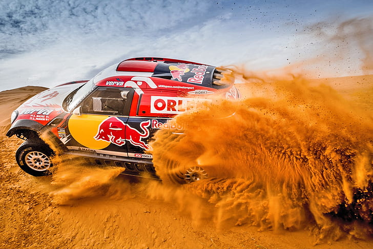 car, Rally, sand, vehicle, desert, race cars, Mini Cooper, HD wallpaper