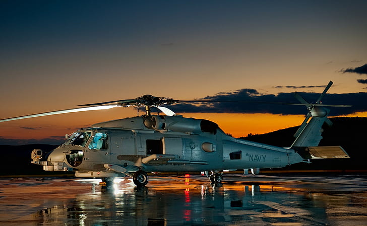 photography, helicopters, United States Navy, dusk, Sikorsky UH-60 Black Hawk, HD wallpaper