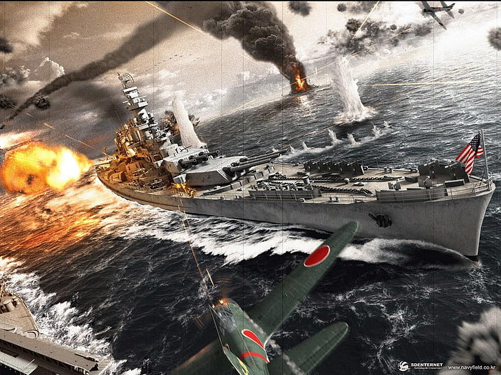 warship, artwork, World War II, military, water, nautical vessel, HD wallpaper