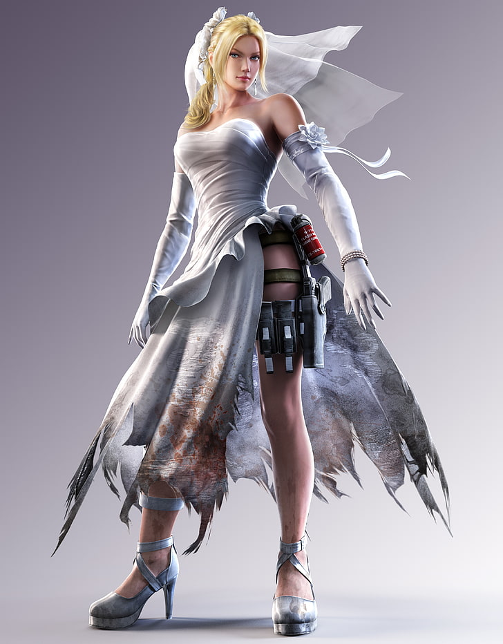 woman wearing wedding dress with armor digital wallpaper, Tekken