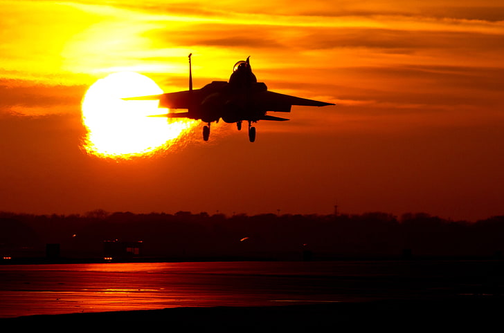 mcdonnell douglas f 15e strike eagle, air vehicle, sunset, sky, HD wallpaper