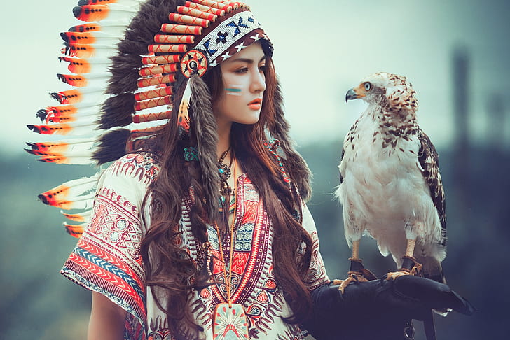 Women, Native American, Bird Of Prey, Brunette, Eagle, Feather