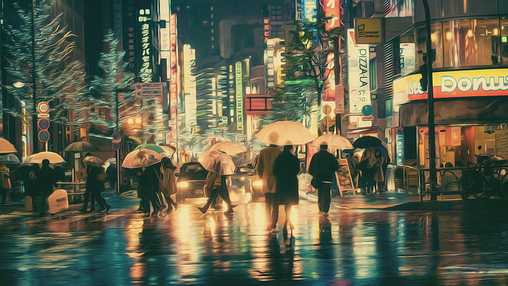 beige umbrellas, Masashi Wakui, photography, photo manipulation, HD wallpaper