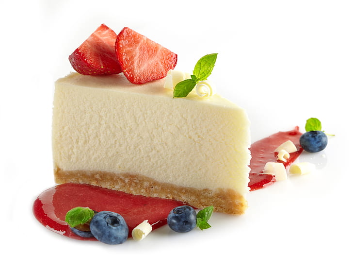 berries, the sweetness, strawberry, pie, cake, mint, dessert, HD wallpaper