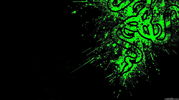 Razer logo digital wallpaper, illuminated, night, green color