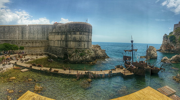 brown wooden dock, Dubrovnik, Croatia, Game of Thrones, set, movie sets