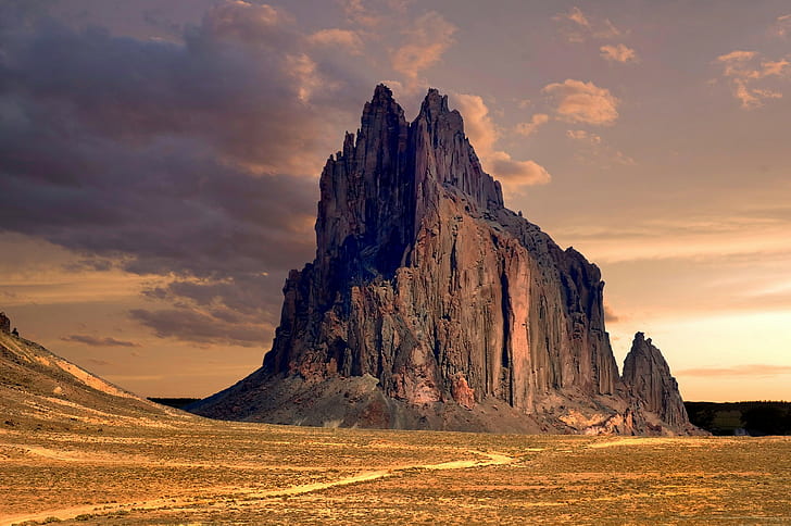 New Mexico, rock, desert, rock formarion, Shiprock Peak