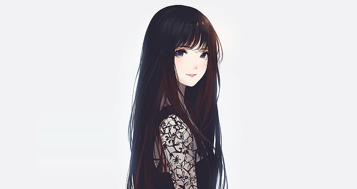 HD wallpaper: Anime, Original, Black Hair, Girl, Long Hair, Purple Eyes,  Smile | Wallpaper Flare