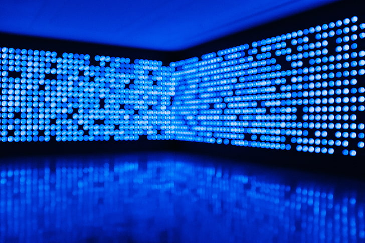 blue LED lights, dots, glare, technology, data, pixelated, digitally Generated Image