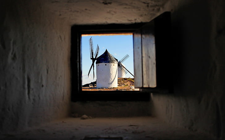 window, windmill, indoors, house, HD wallpaper