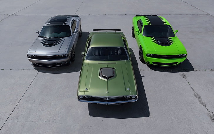 green and black car die-cast model, Dodge Challenger Shaker, mode of transportation, HD wallpaper