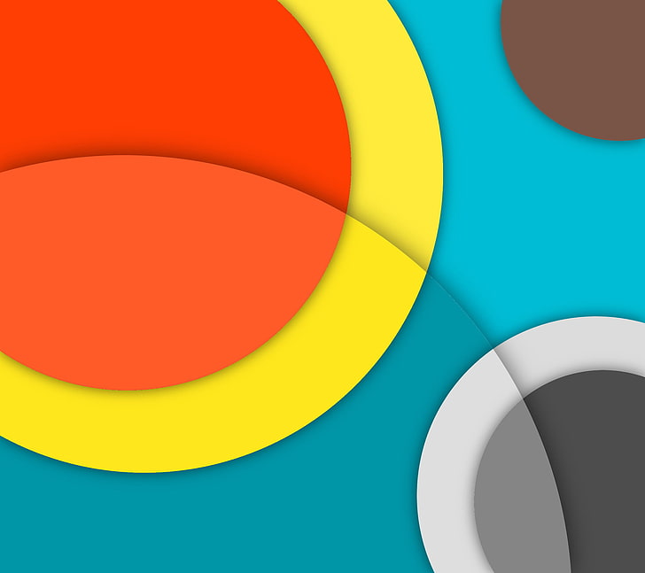 yellow, blue, and orange illustration, Android, Circles, Design, HD wallpaper