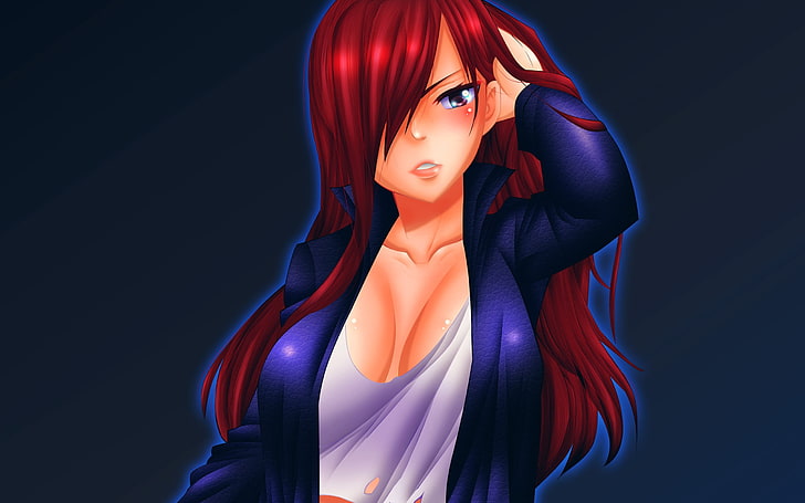 brown haired female illustration, Scarlet Erza, Fairy Tail, redhead
