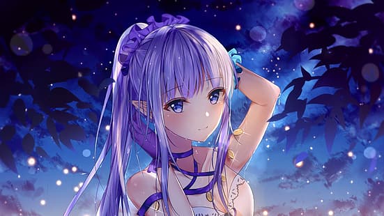 HD wallpaper: anime girls, silver hair, blue eyes, night sky, white dress |  Wallpaper Flare