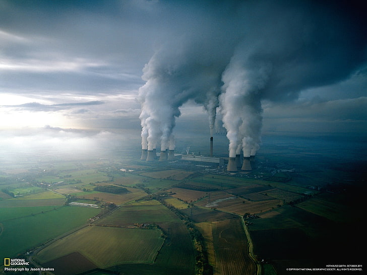gray nuclear power plants, factory, smoke, National Geographic