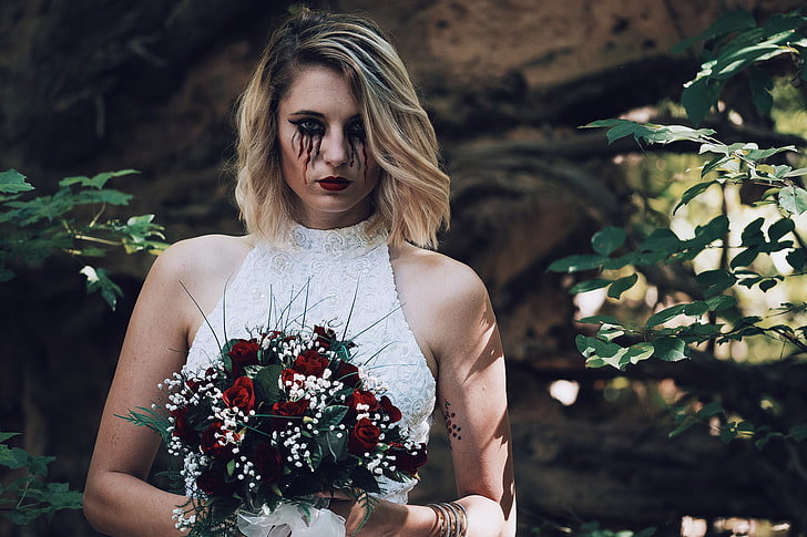 brides, women, model, 500px, bloody tears, plant, one person