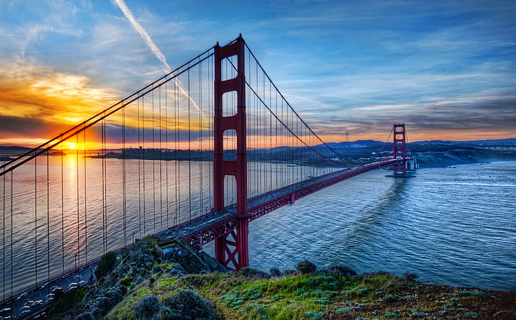 Sunrise At San Francisco, Golden Gate Bridge, California, United States, HD wallpaper