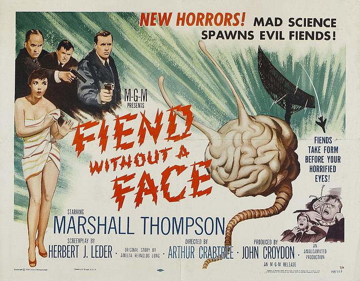 Fiend without a Face poster, Film posters, B movies, psychotronics