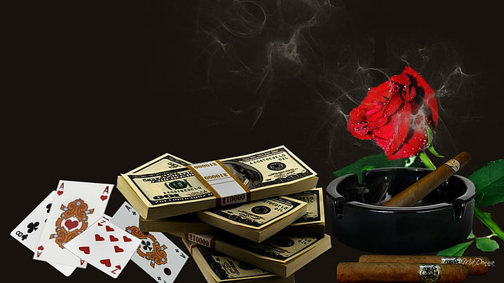 Gentlemans World, smoke, flower, manly, masculine, poker, playing cards, HD wallpaper