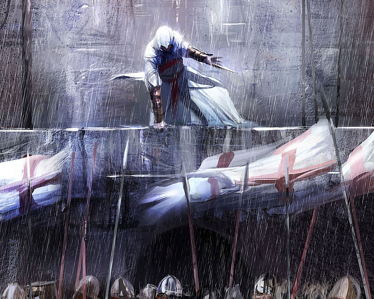 Assassin's Creed Unity painting, video games, rain, real people, HD wallpaper