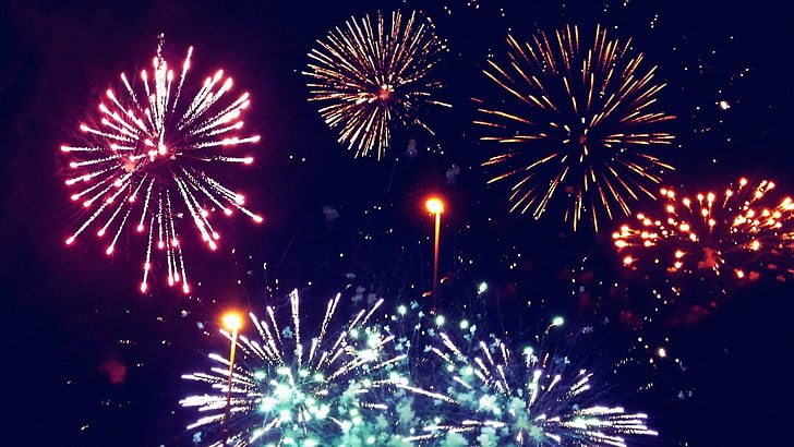 fireworks display, night, celebration, event, firework display, HD wallpaper