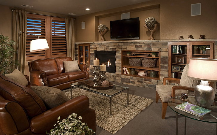 brown 5-piece living room furniture set, design, modern, indoors, HD wallpaper