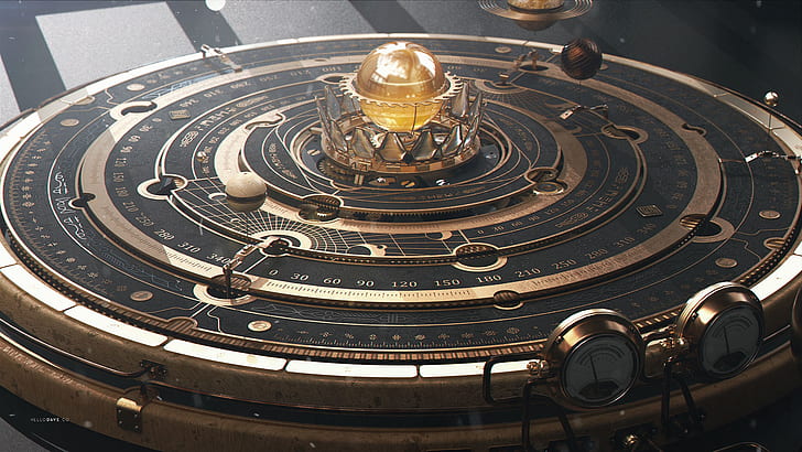 planet, astronomy, steampunk, astrolabe, HD wallpaper