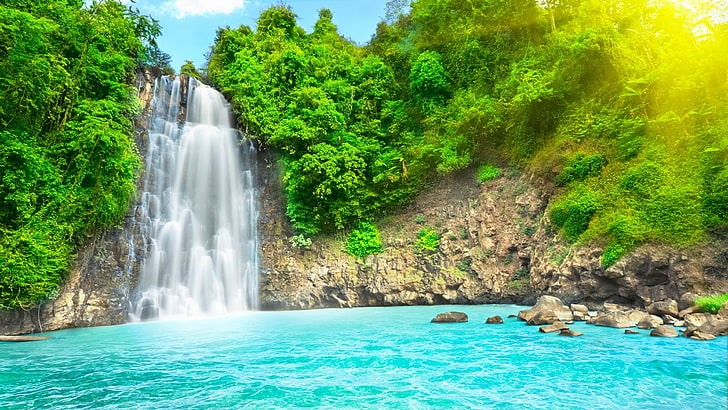 sunlight, bao loc, cliff, rock, beautiful, dambri waterfall