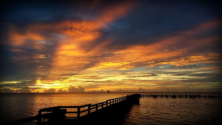 silhouette of dock during sunrise, florida, florida, Samsung