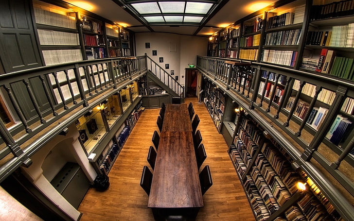 GoPro, indoors, library, architecture, railing, shelf, education, HD wallpaper
