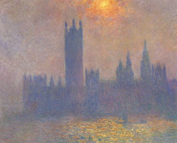 picture, the urban landscape, Claude Monet, The Houses Of Parliament. The effect of sunlight in the Fog, HD wallpaper
