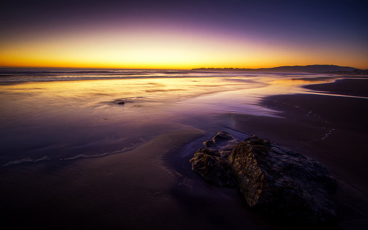 Beach Sunset Rock California-Nature High Quality W.., water, sea