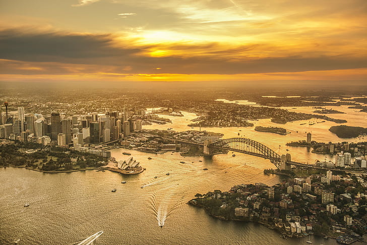 aerial photo of a city, Nikon D800, 70mm, f2.8, Nikon  D800, sunset, HD wallpaper