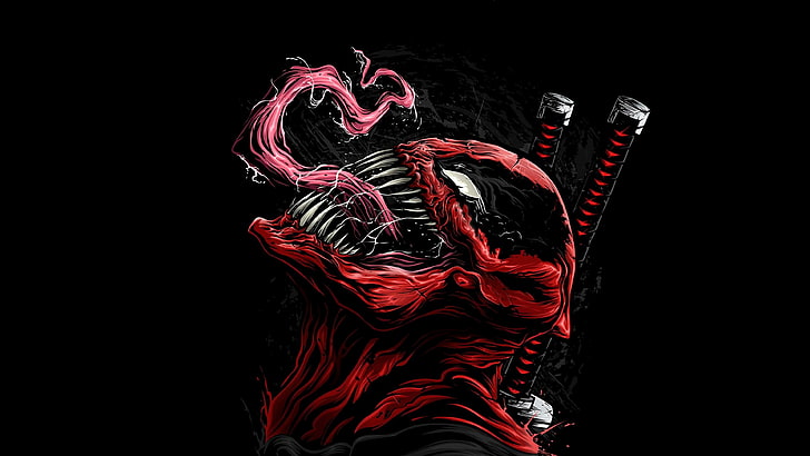 Venom, artwork, Deadpool, black background, red, studio shot, HD wallpaper