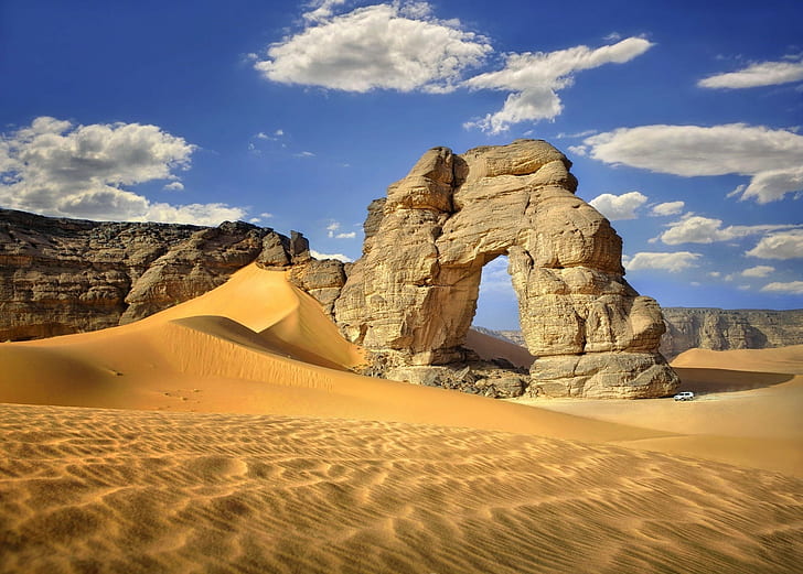 nature landscape desert arch sahara libya sand, sky, cloud - sky, HD wallpaper