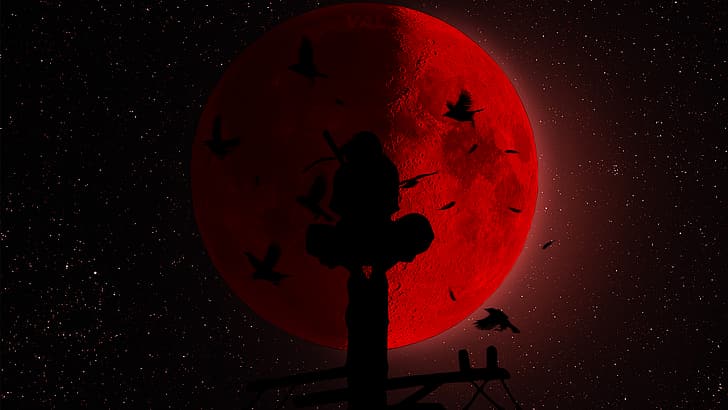 Akatsuki Red, moon, HD wallpaper