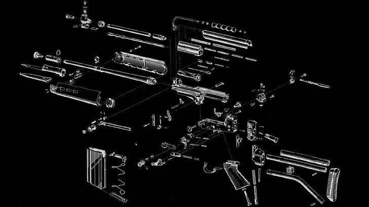 black assault rifle illustration, gun, Exploded-view diagram