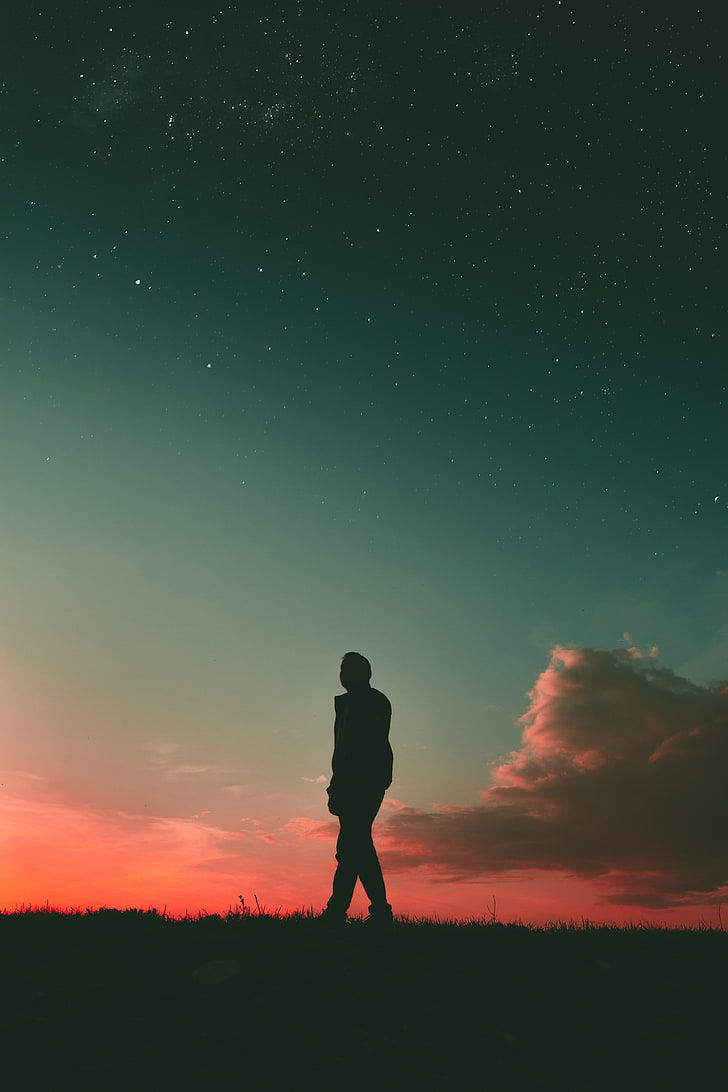 HD wallpaper: man walking, stars, silhouette, clouds, Landscape ...